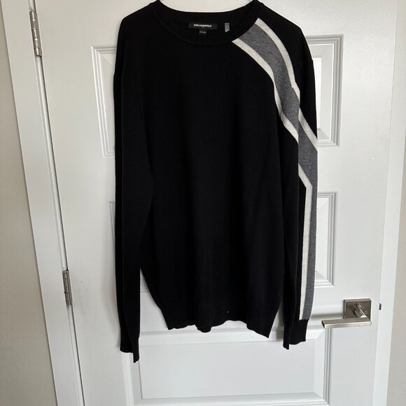 NWOT Karl Lagerfeld Paris Rugby Shoulder Stripe Crewneck Sweater - Picture 2 of 4